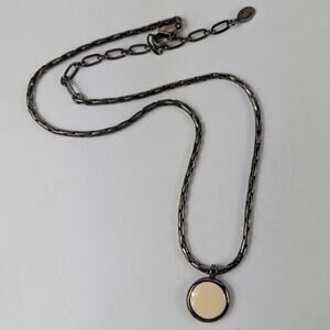 Liz Claiborne 15" Necklace Enamel Cream Gunmetal Gray Silver Articulated Chain